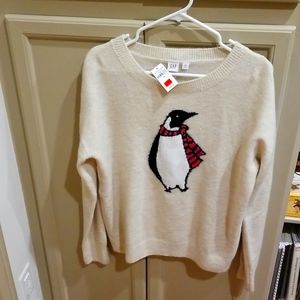 Gap Penguin Sweater, Cream, NWT, Size XS